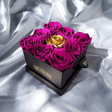 Load image into Gallery viewer, Plum and gold preserved rose arrangement